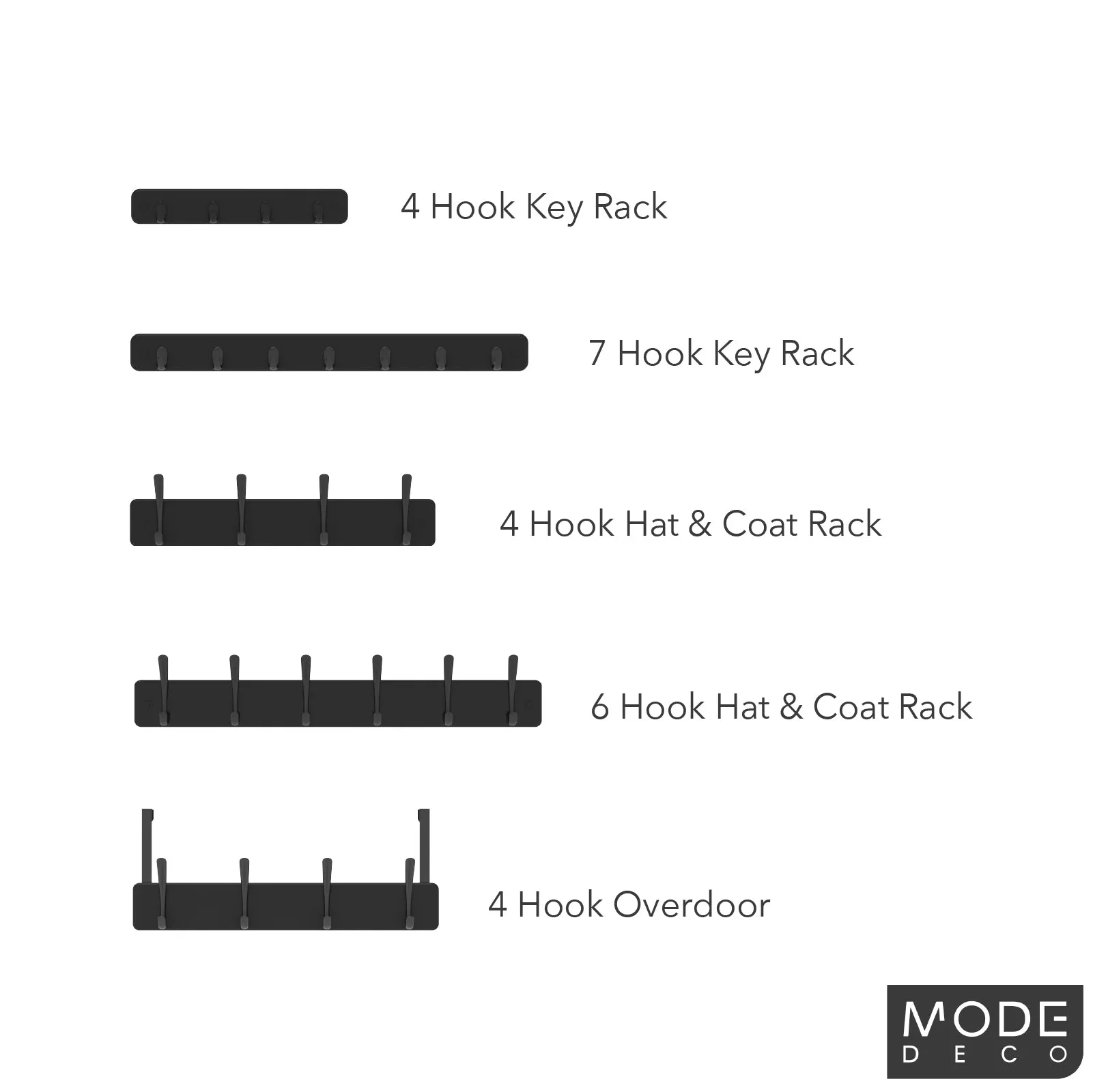 4 Black Hooks on Black Board Hat & Coat Rack