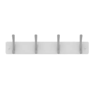 4 Brushed Nickel Hooks on White Board Hat & Coat Rack