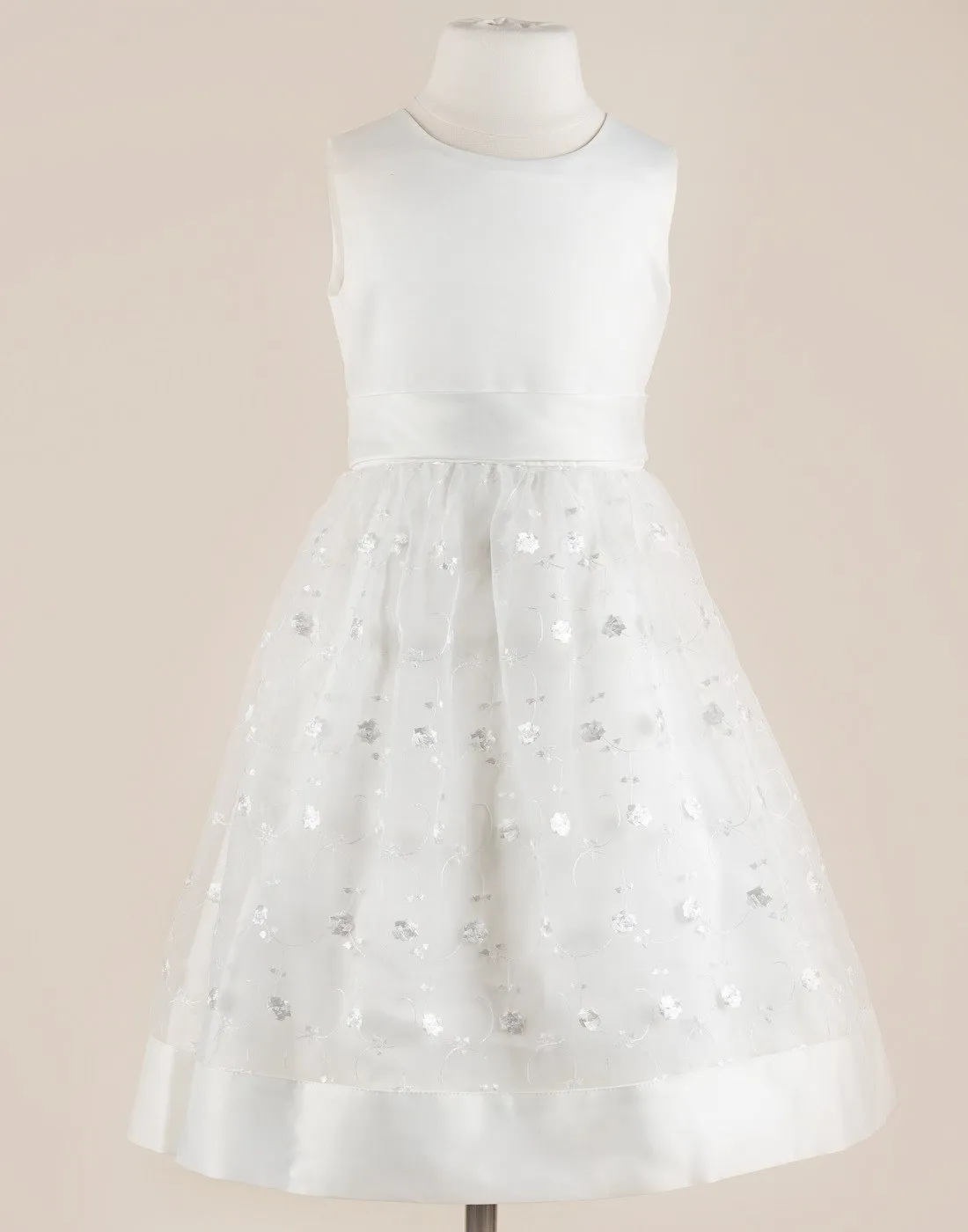 Adorable White Floral Net and Taffeta Dress