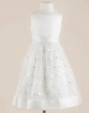 Adorable White Floral Net and Taffeta Dress