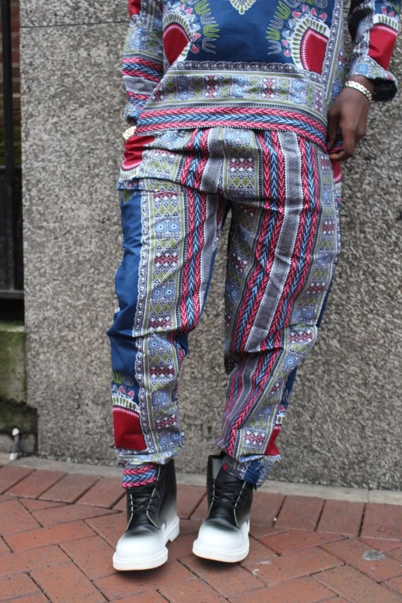 African Clothing - Blue Dashiki Trousers in African Wax Print