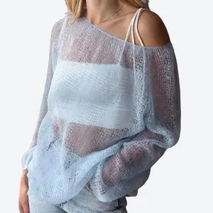 Airy Off-Shoulder Sheer Sweaters