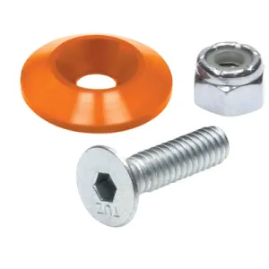 Allstar Performance Body Bolt Kit - 1/4-20 in Thread - 1 in Long - Allen Head - Bolts / Countersunk Washers / Lock Nuts Included - Orange / Zinc Oxide - Set of 10