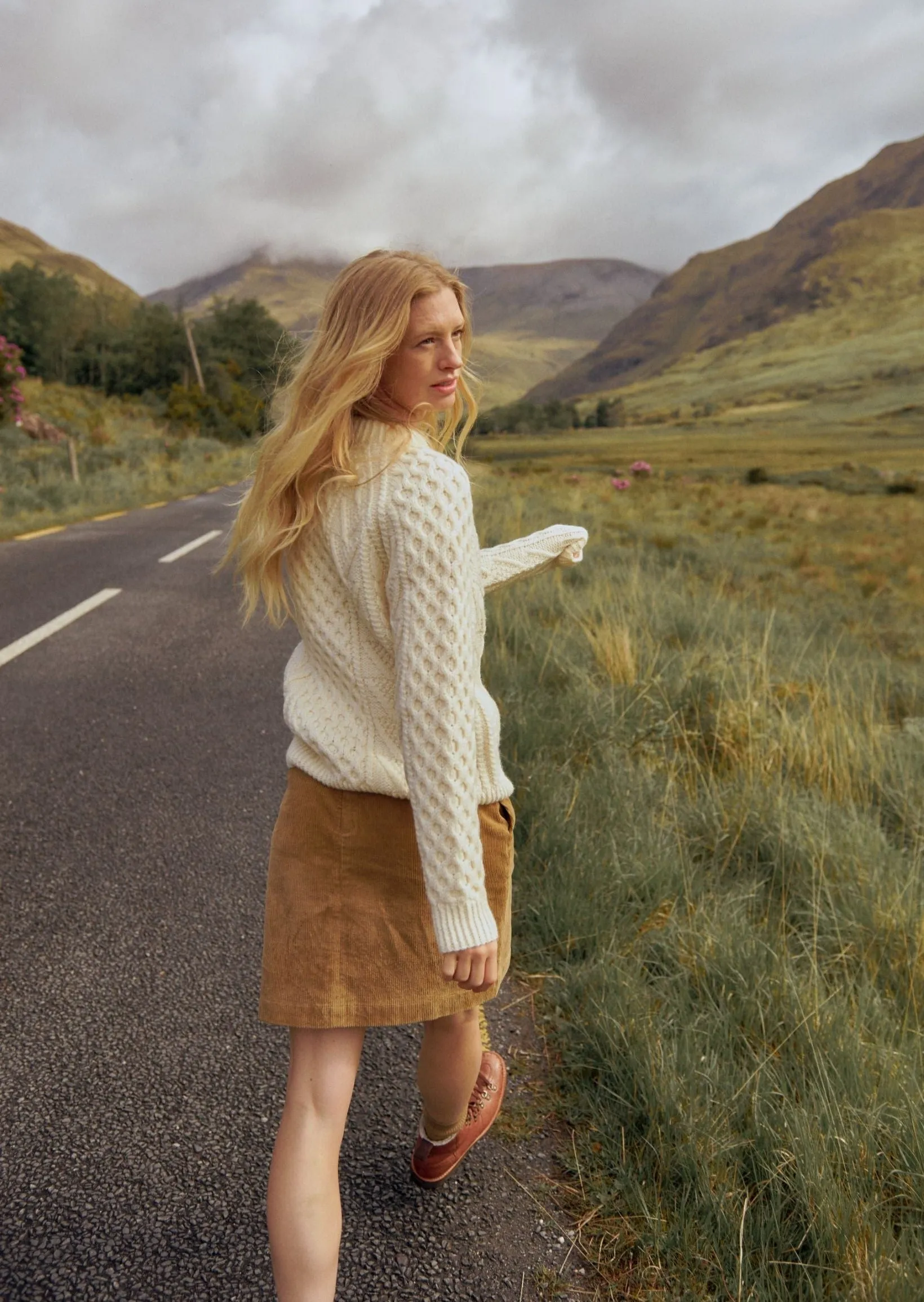 Aran Handknit Crew Neck Sweater | Natural