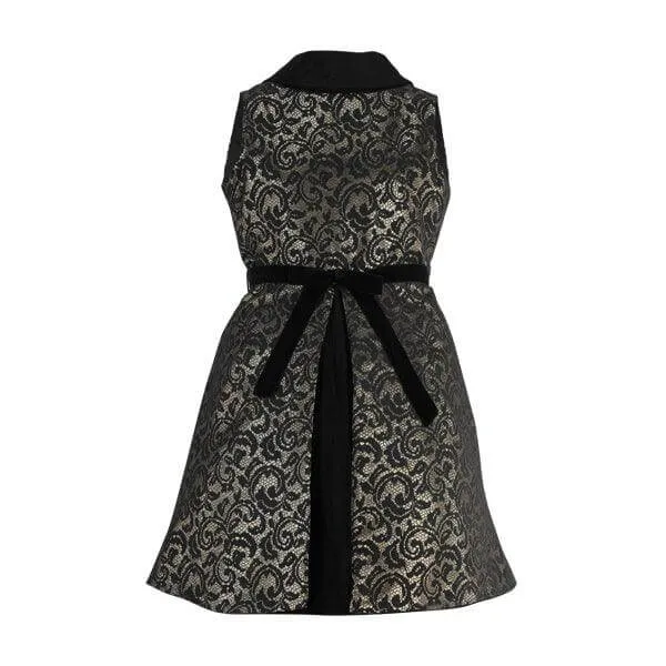 BLACK AND GOLD SLEEVELESS DAMASK DRESS