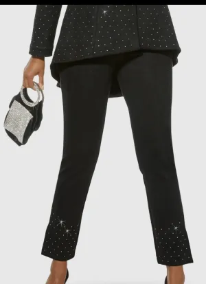 Black Rhinestones Embellished Pants