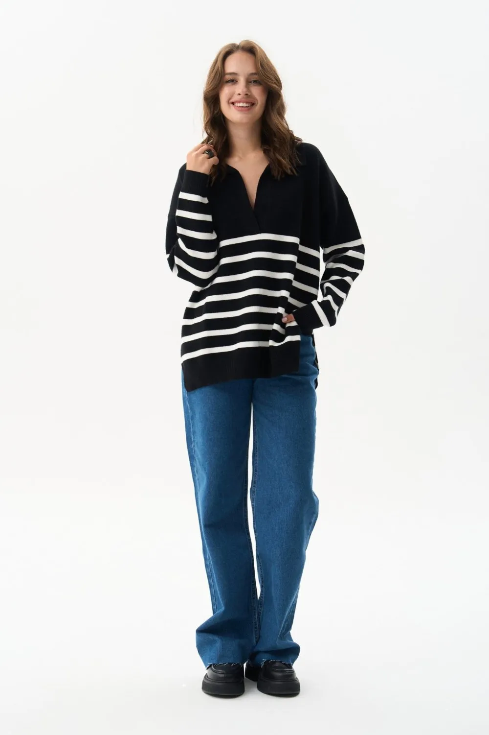 Black Striped Polo Sweater