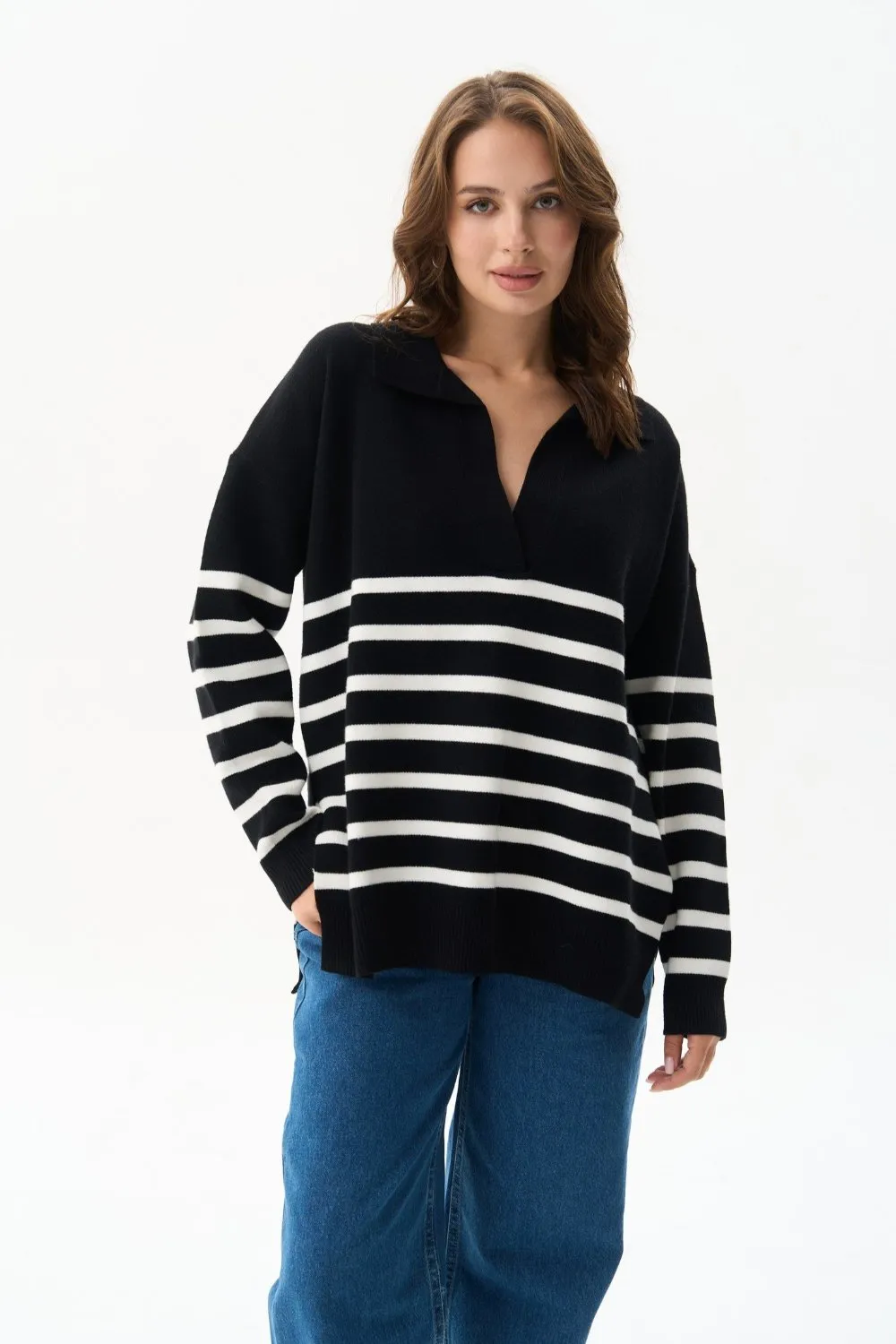 Black Striped Polo Sweater