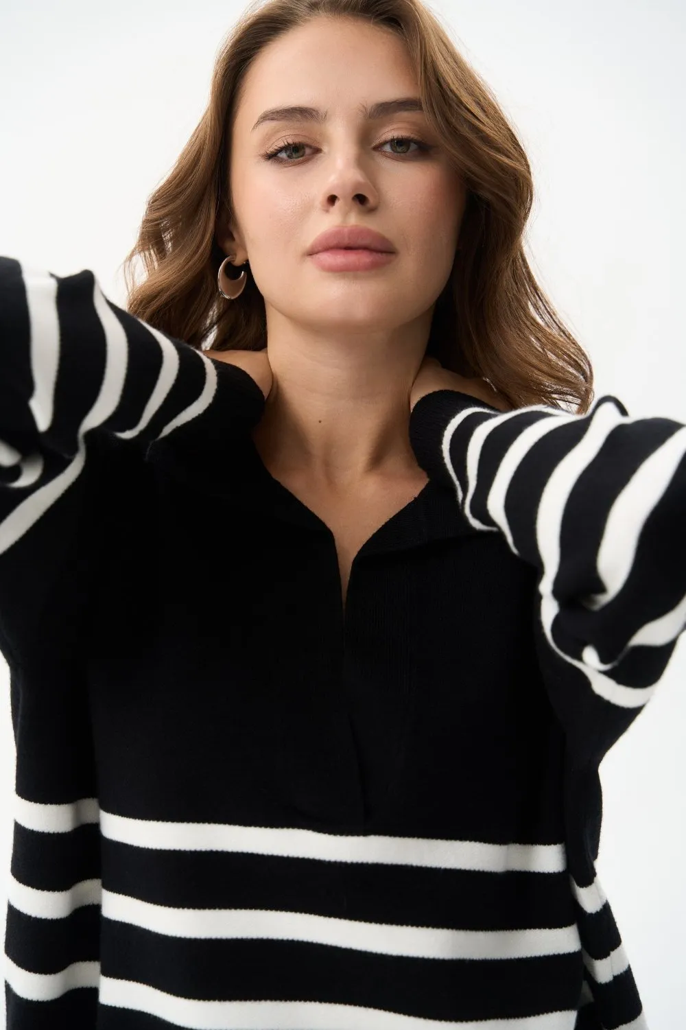 Black Striped Polo Sweater