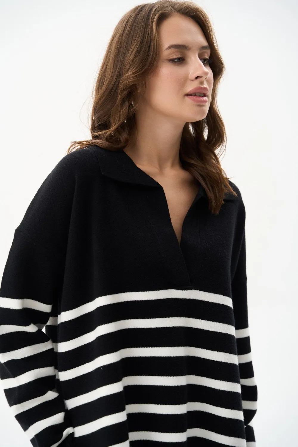 Black Striped Polo Sweater