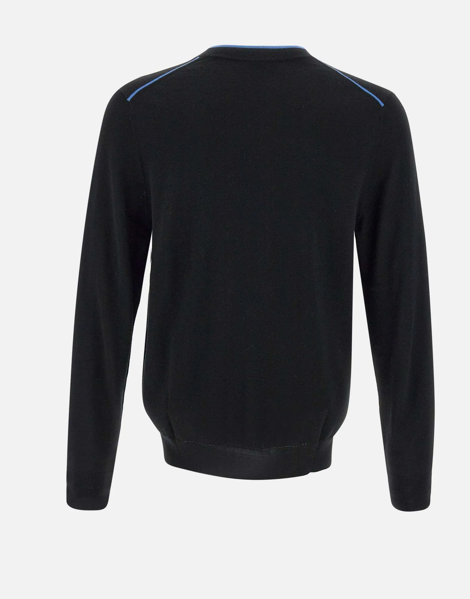 Black Wool Pullover with Blue Piping