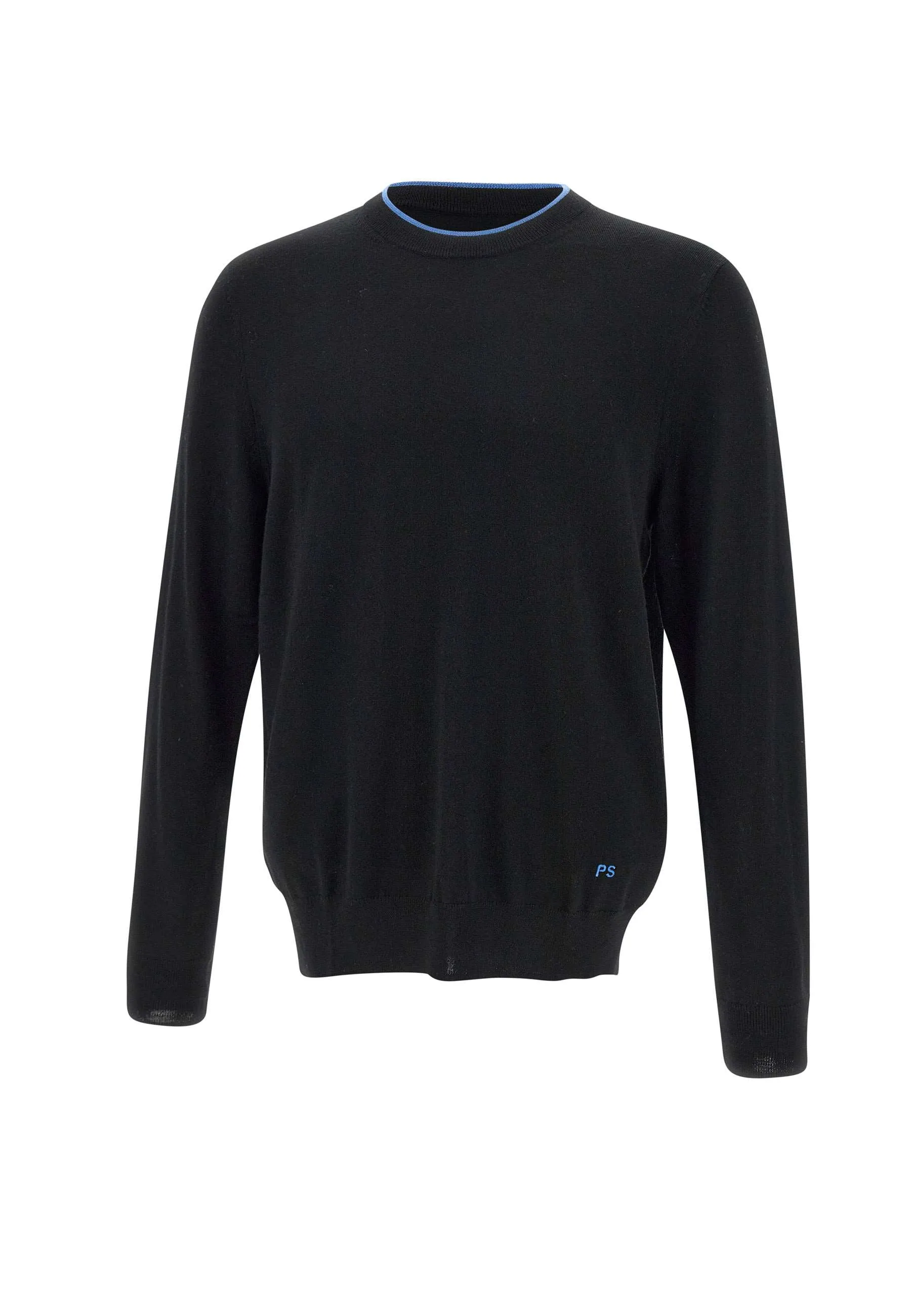 Black Wool Pullover with Blue Piping