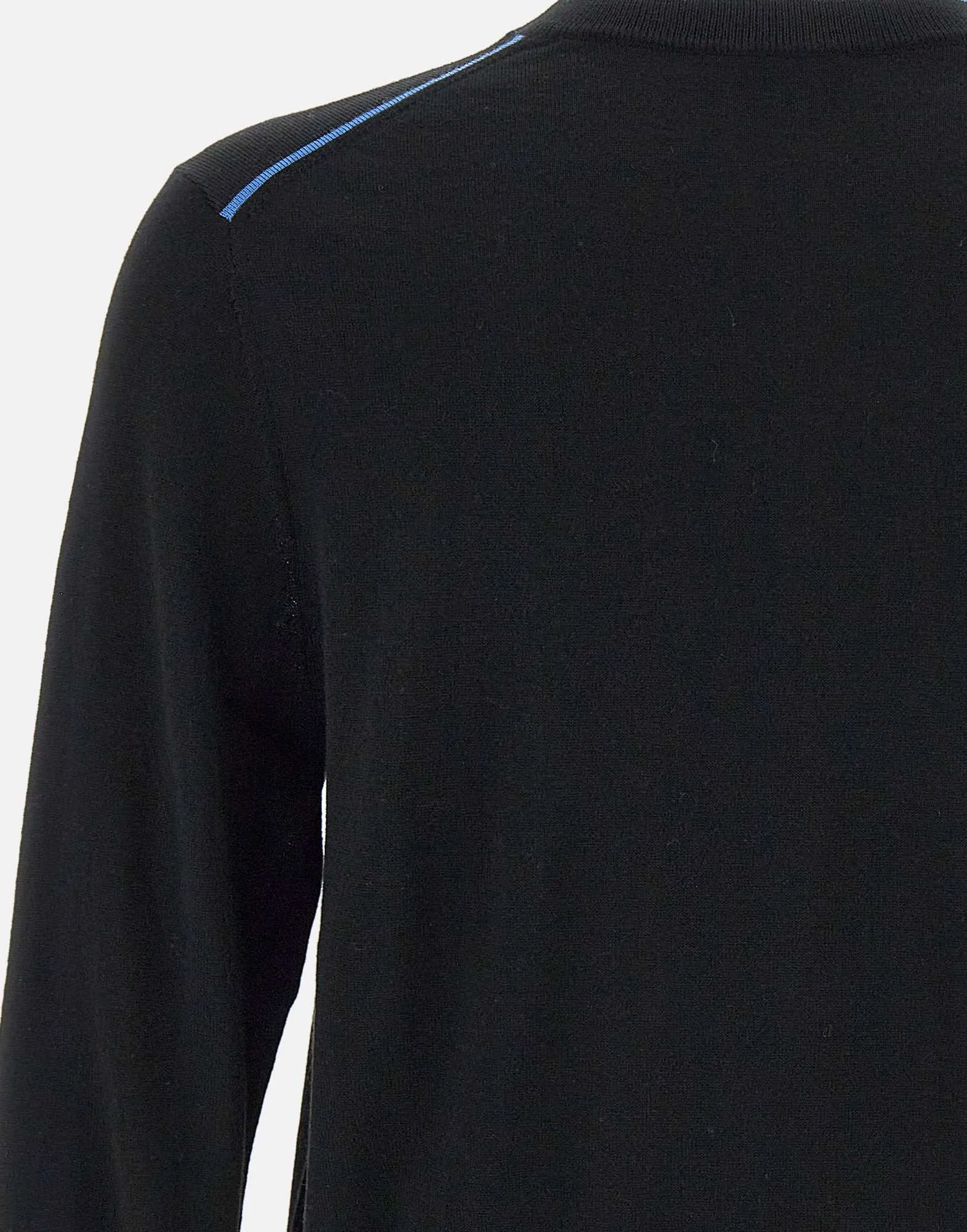 Black Wool Pullover with Blue Piping