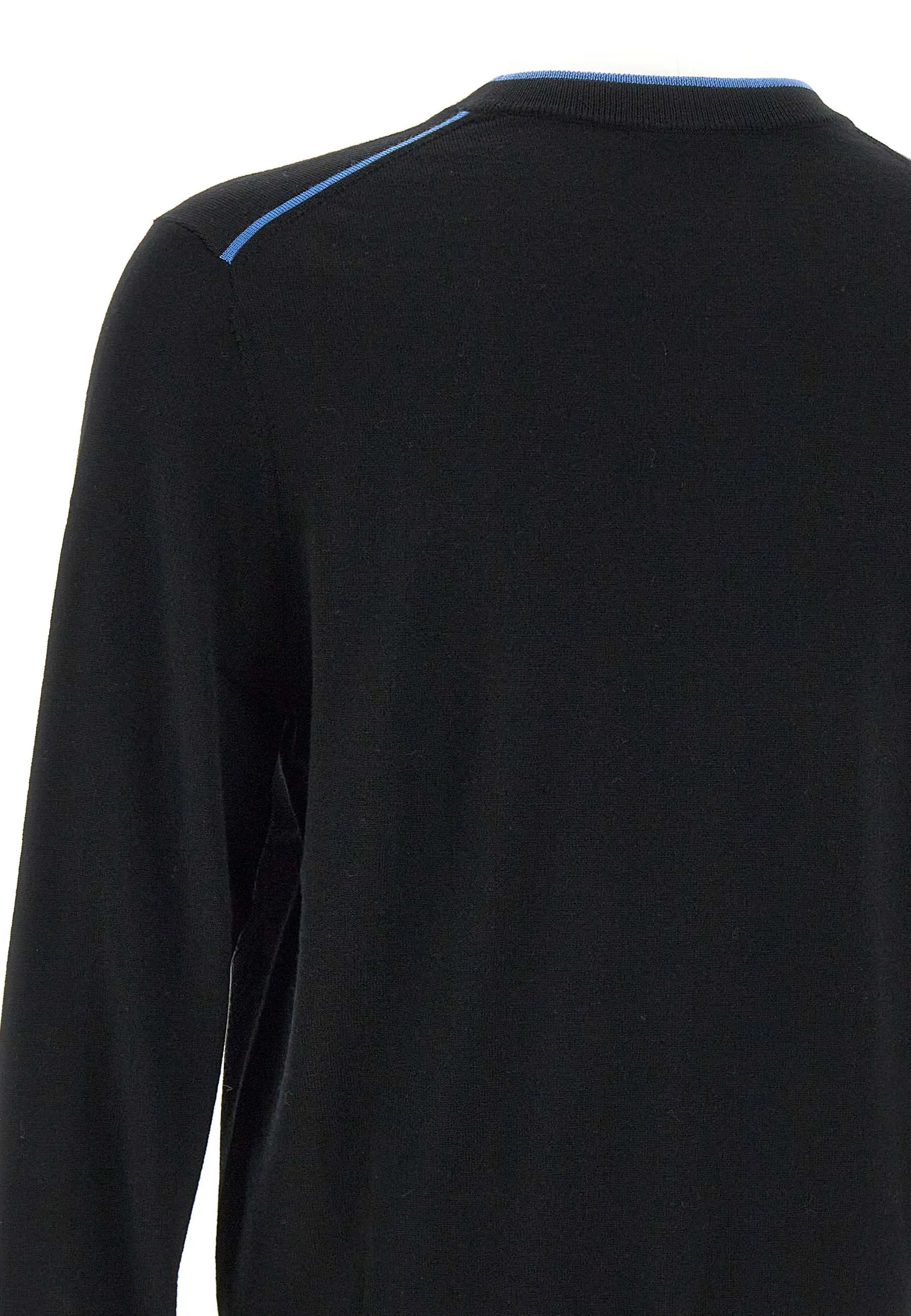 Black Wool Pullover with Blue Piping