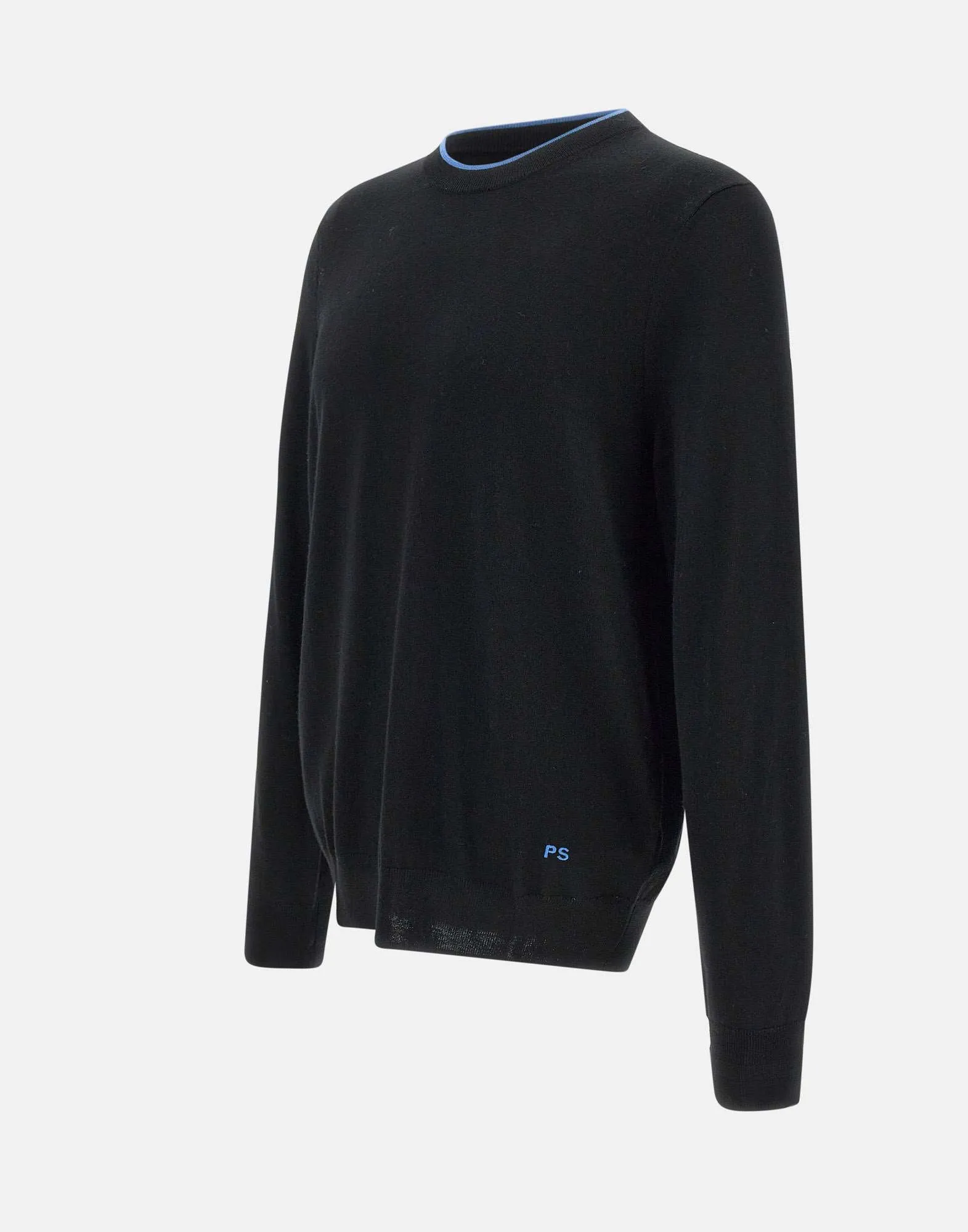 Black Wool Pullover with Blue Piping