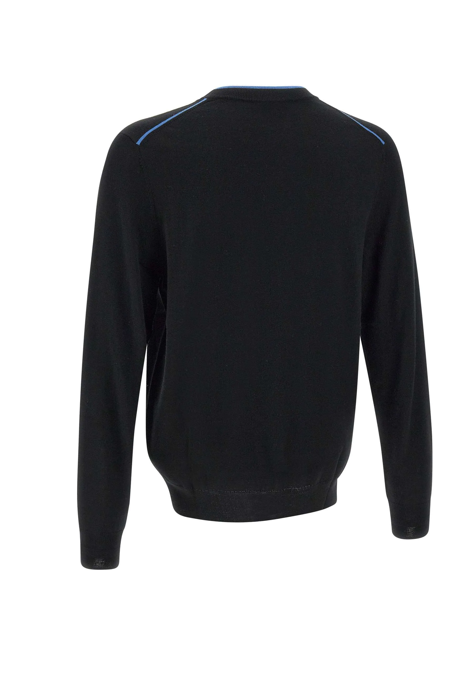 Black Wool Pullover with Blue Piping