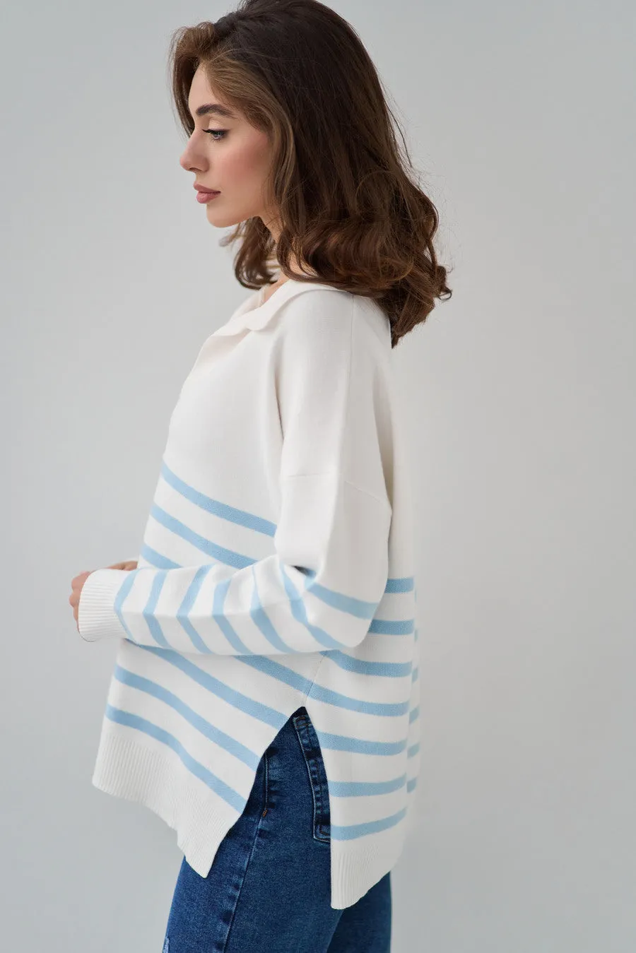 Blue Striped Polo Sweater