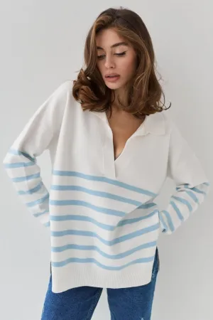 Blue Striped Polo Sweater