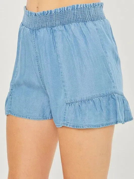 Blue Today and Tomorrow Ruffle High Waist Shorts