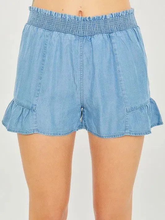 Blue Today and Tomorrow Ruffle High Waist Shorts