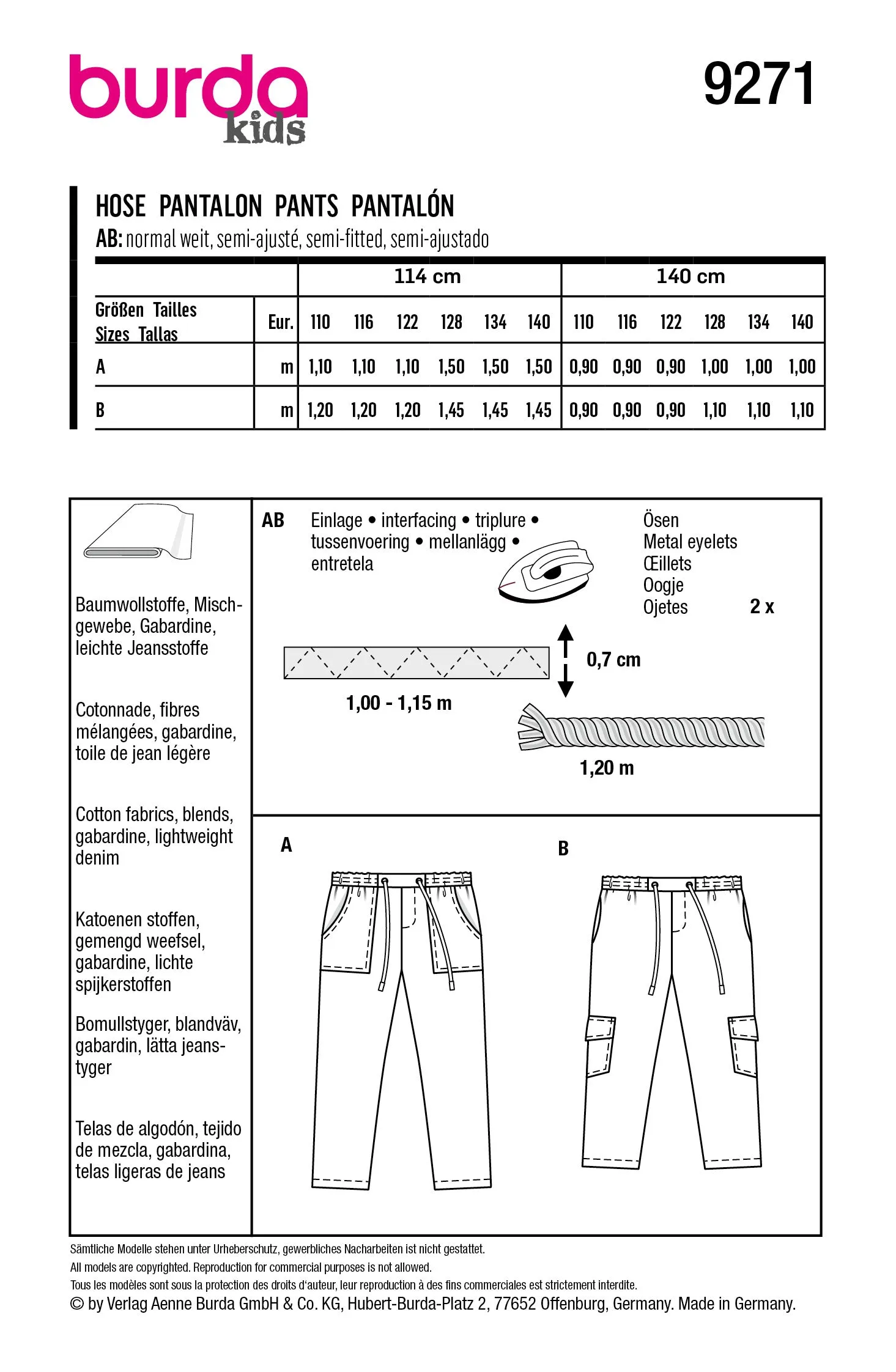 Burda 9271 Child Skirt/Pants