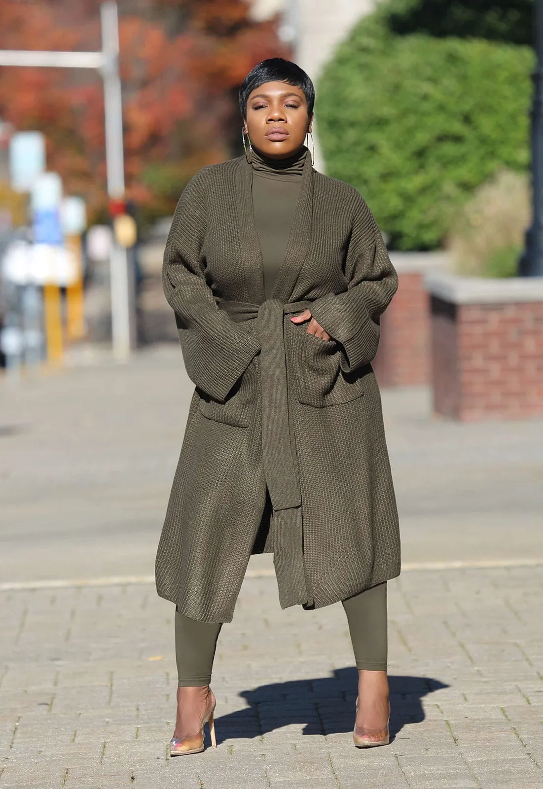 Chilly Season | Olive Ribbed Sweater Duster