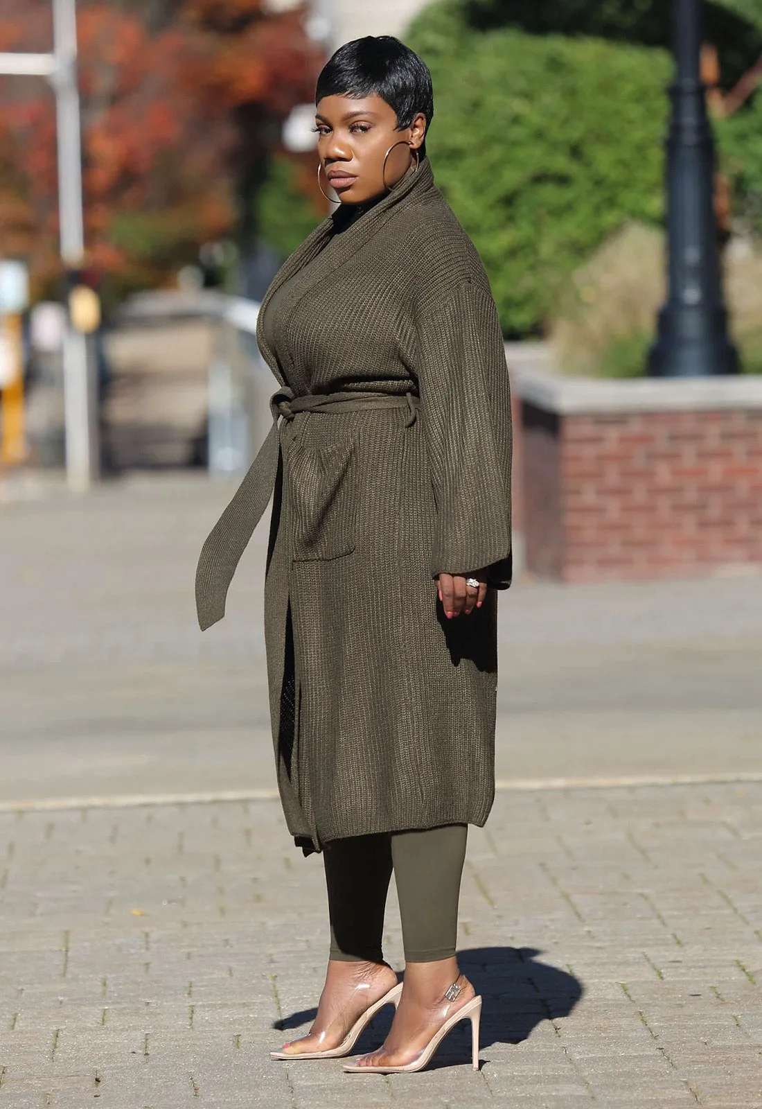 Chilly Season | Olive Ribbed Sweater Duster