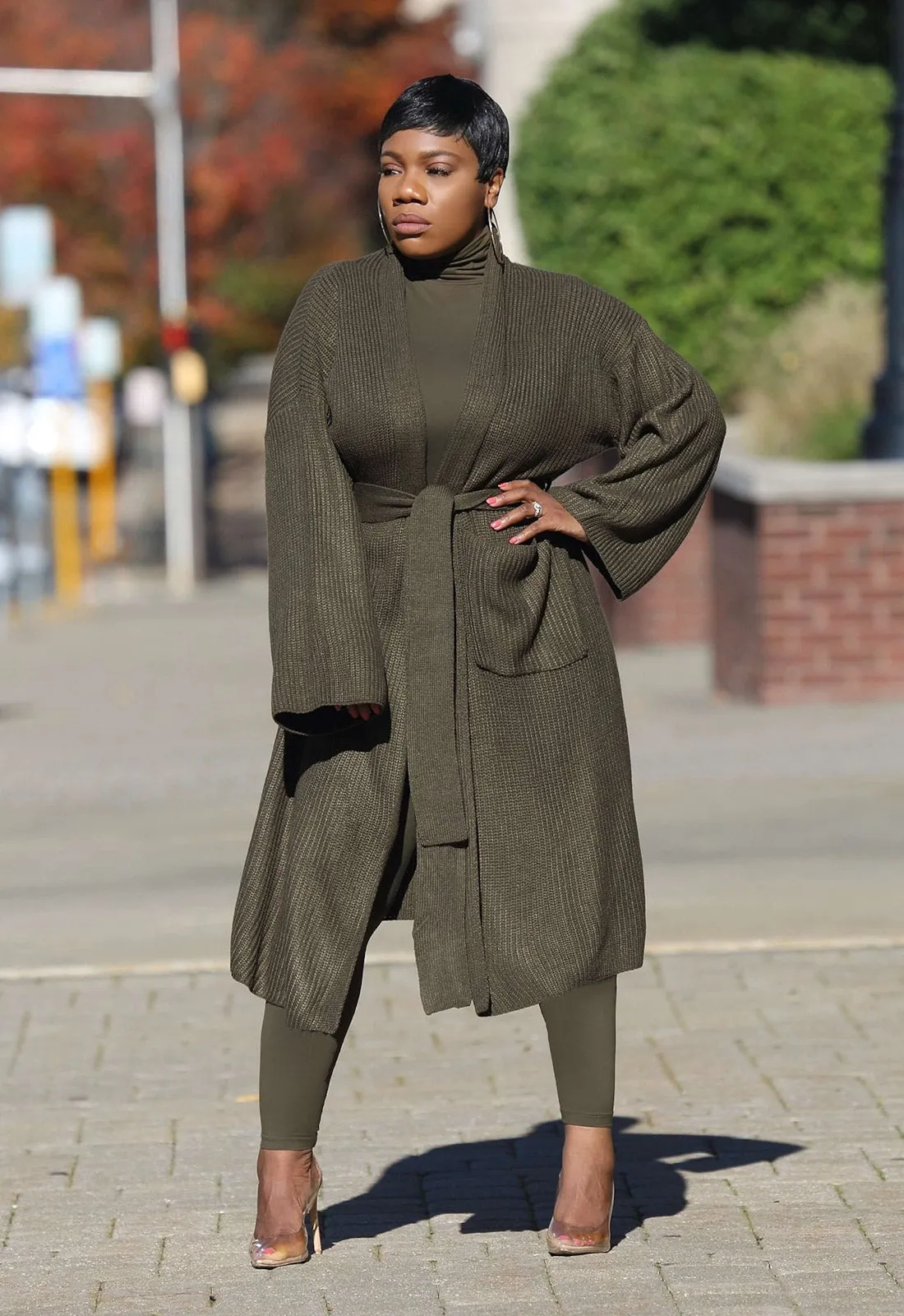 Chilly Season | Olive Ribbed Sweater Duster