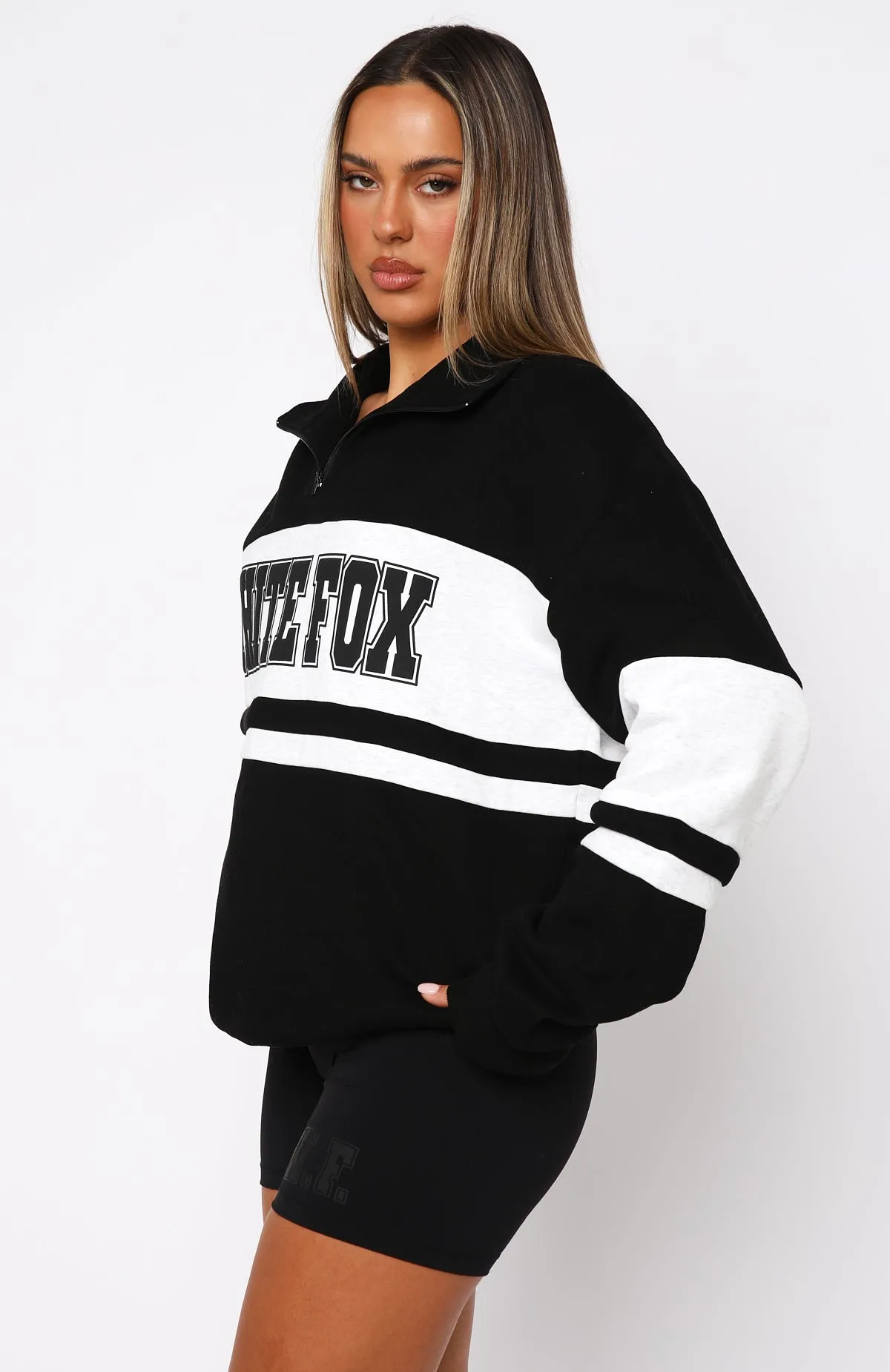 Decade Classics Varsity Zip Front Sweater Black/Grey Marle