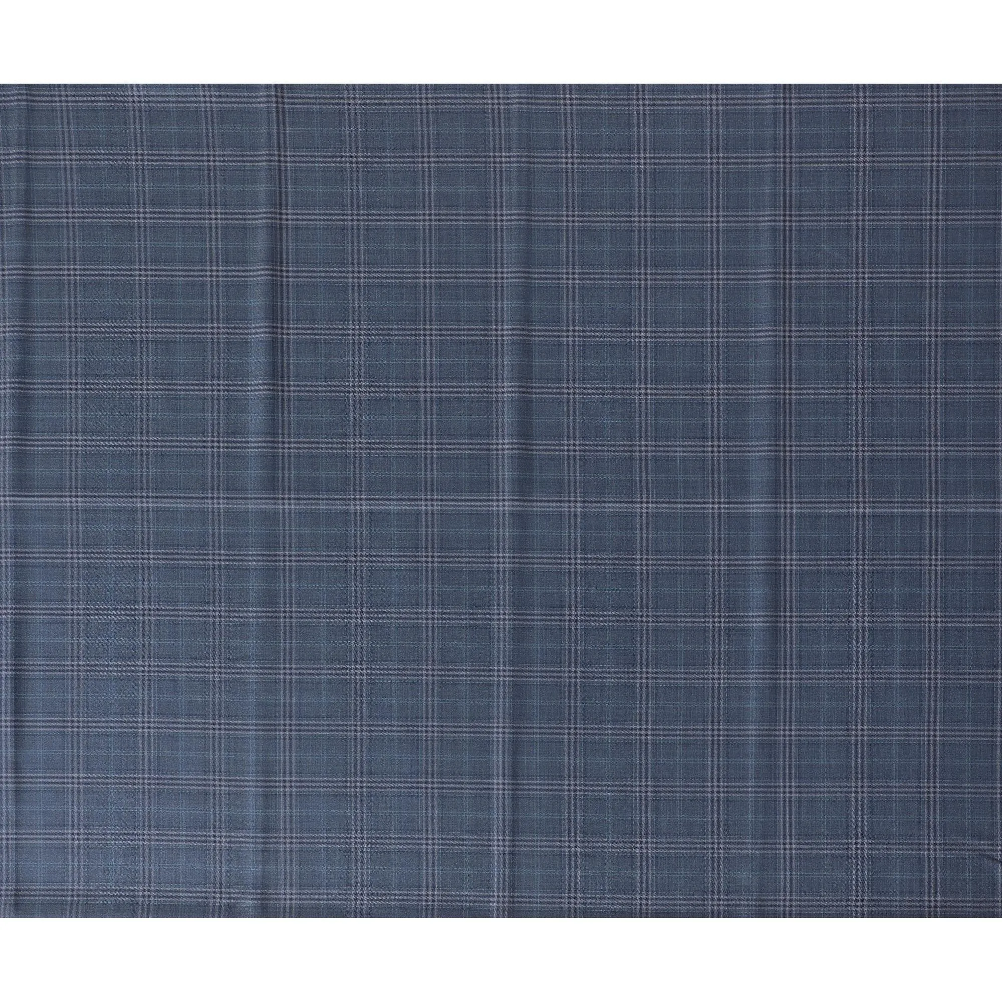 Denim blue Premium pure Italian Super 130's all wool suiting fabric with blue and grey checks design-D14803