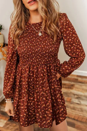 Ditsy Floral Smocked Balloon Sleeve Mini Dress