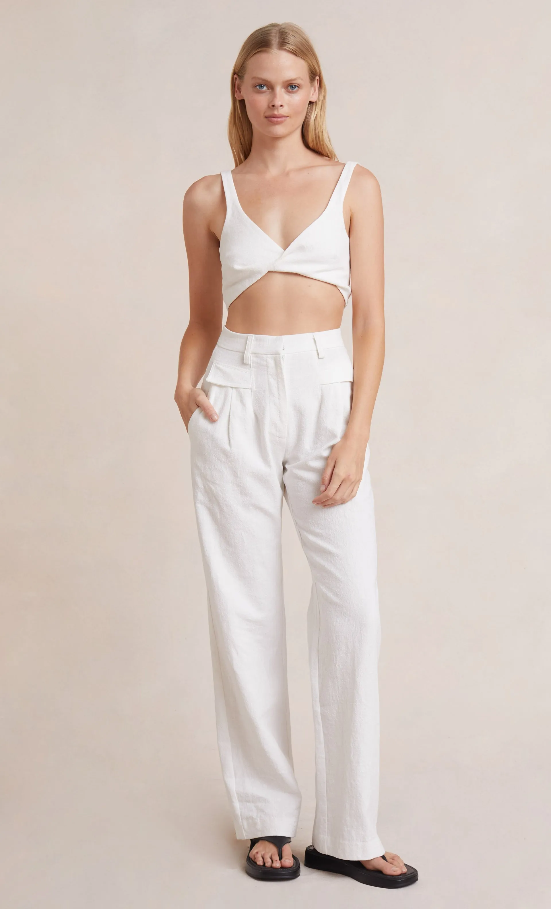 Flap Pocket White Comfy Trouser