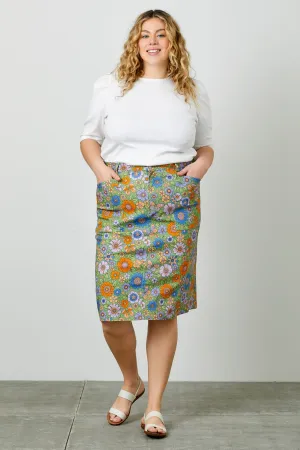 Flower & Butterfly Print Twill Skirt