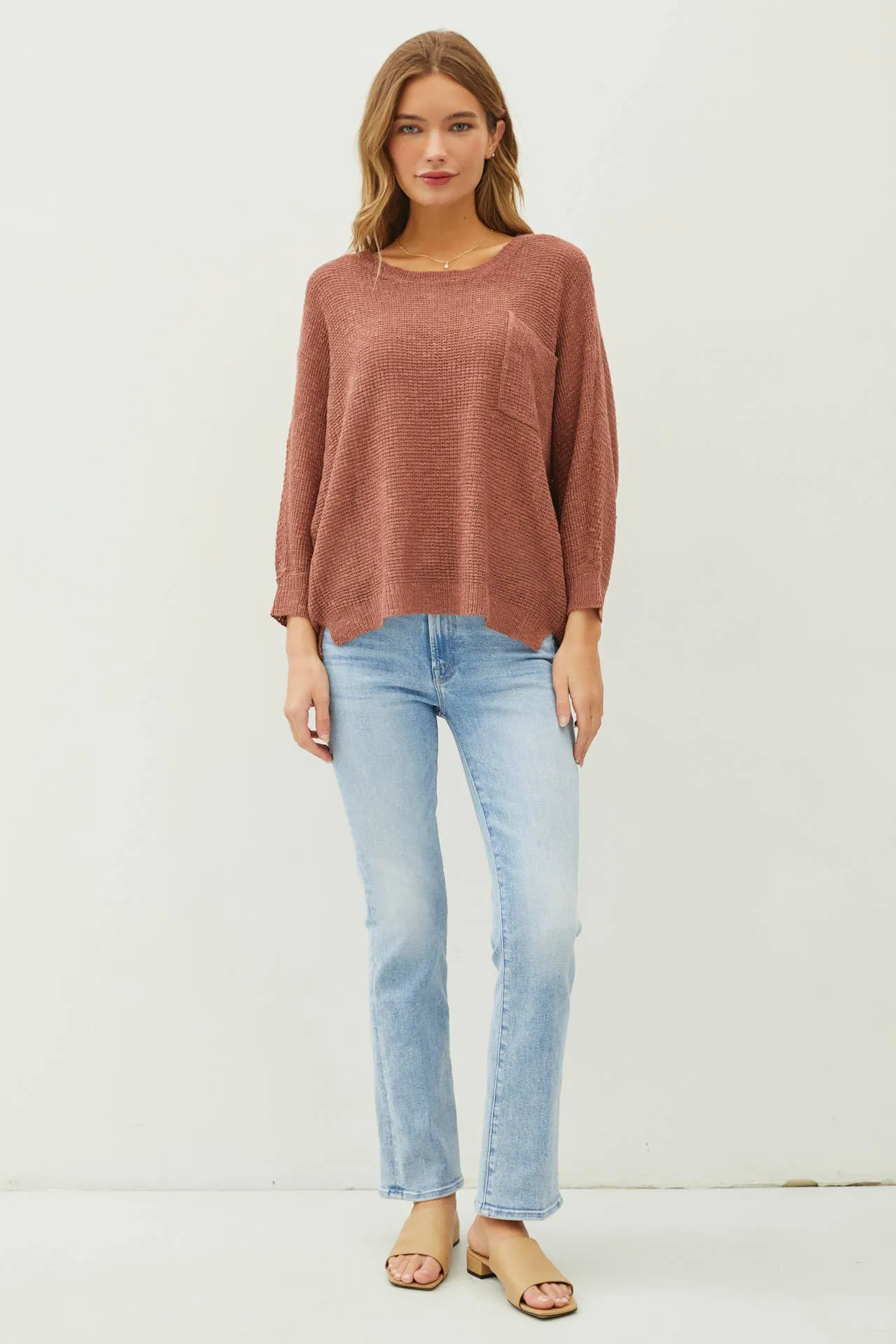 FRONT POCKET DOLMAN LONG SLEEVE KNIT SWEATER