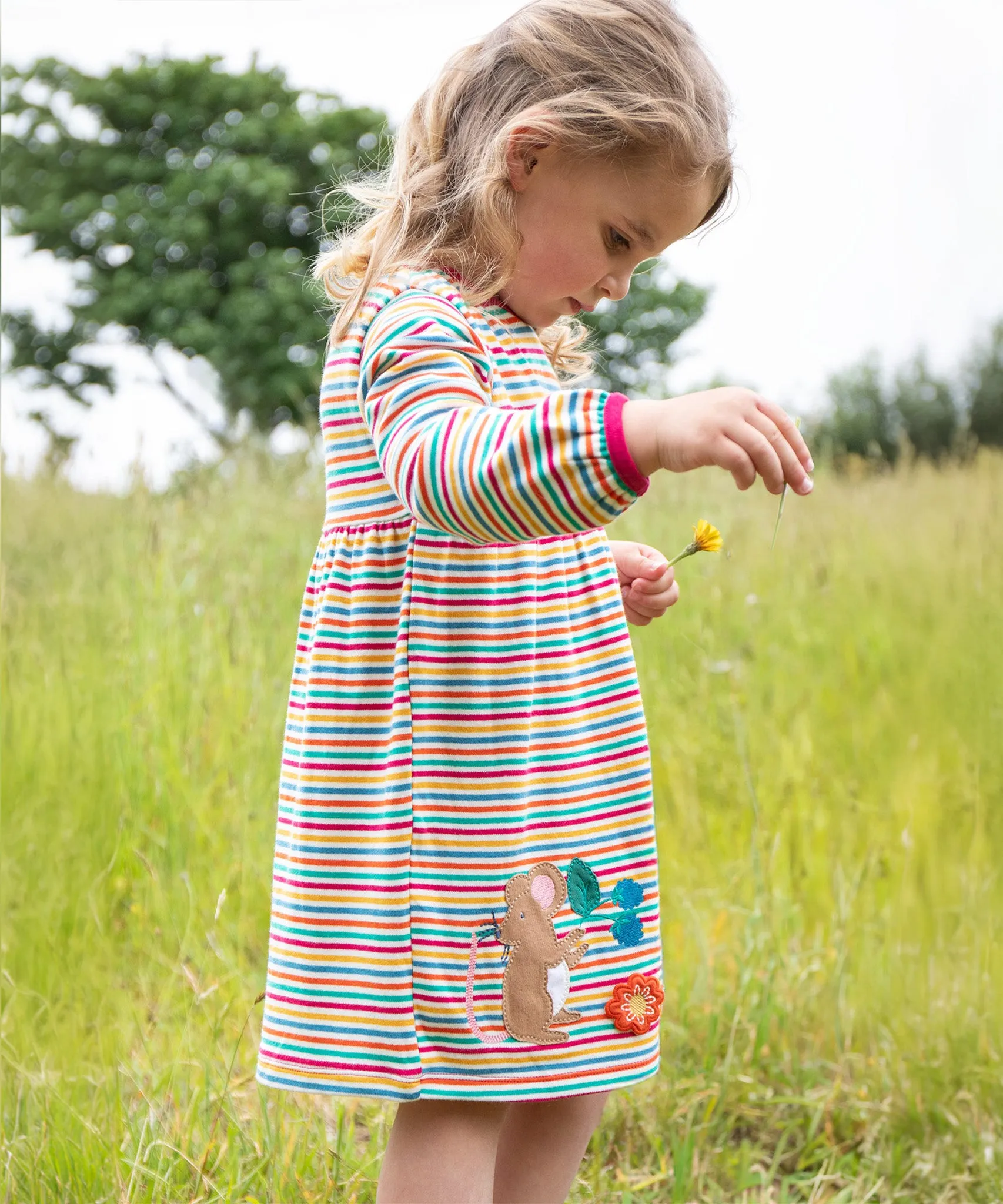 Frugi Dolcie Dress - Lingonberry Multi-Stripe