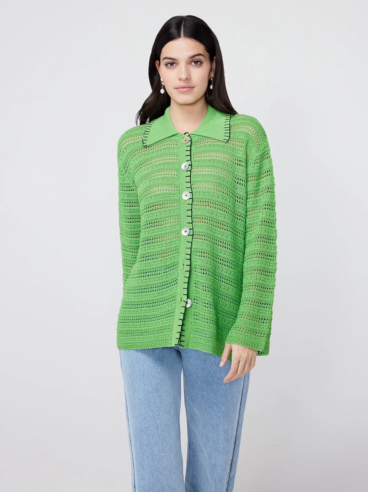 Gaia Green Crochet Knit Cardigan