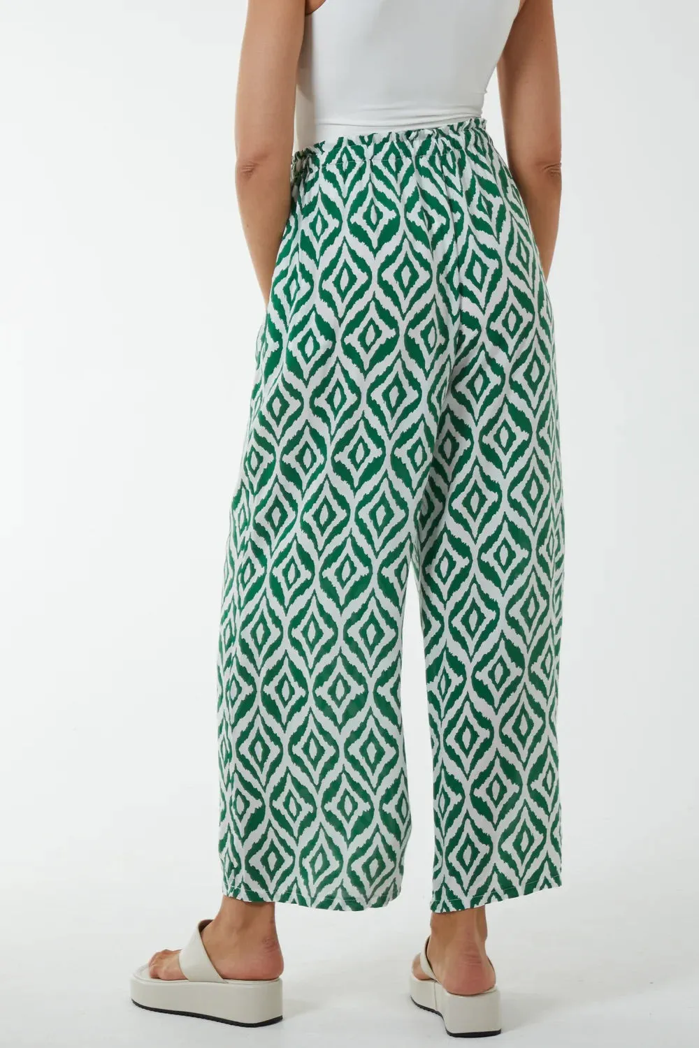 Geometric Print Black And White Wide Leg Trousers