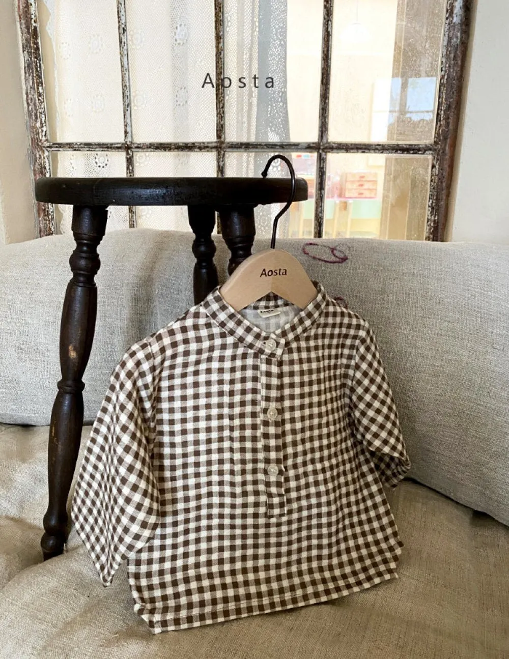 Girls Casual Shirts Autumn Cardigan Round Collar Plaid Top Wholesale Baby Girl Clothing