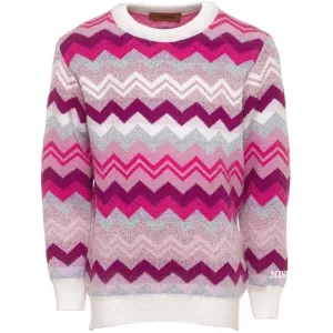 Girls Pink Knitted Zig Zag Jumper