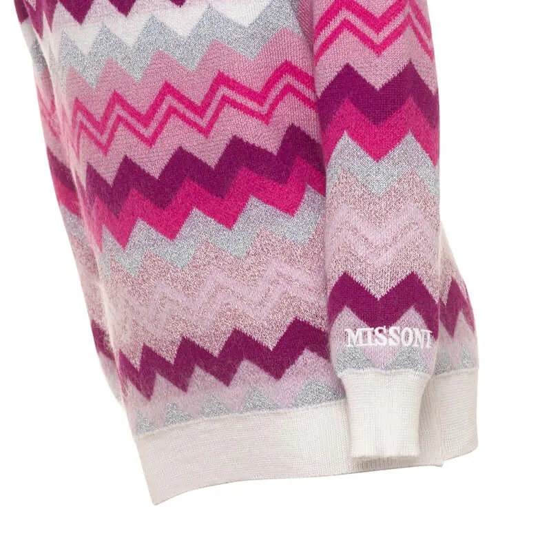 Girls Pink Knitted Zig Zag Jumper