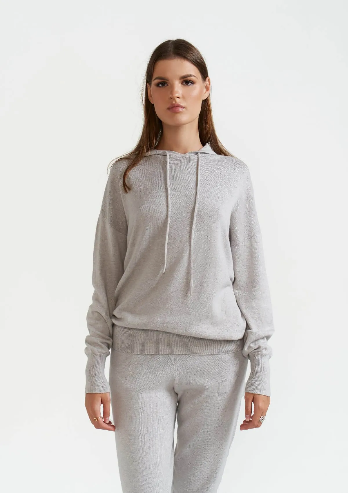 GREY CASHMERE BLEND HOODED SWEATSHIRT