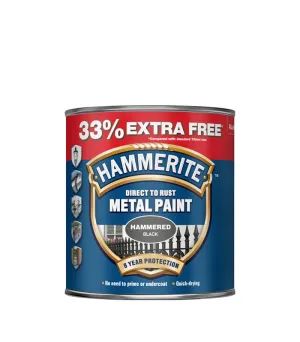 Hammerite - Hammered Direct To Rust Metal Paint - 750ML   33% Extra Free - Black