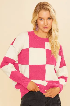 Hot Pink Checkerboard Sweater