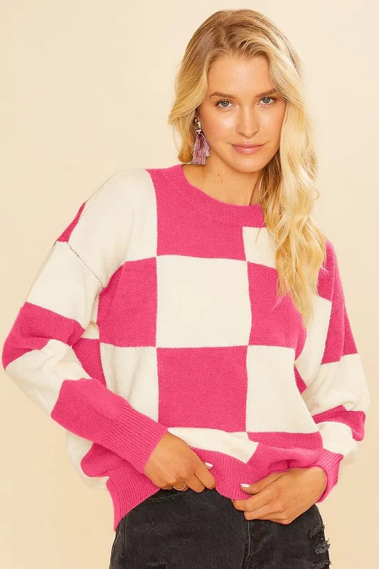 Hot Pink Checkerboard Sweater