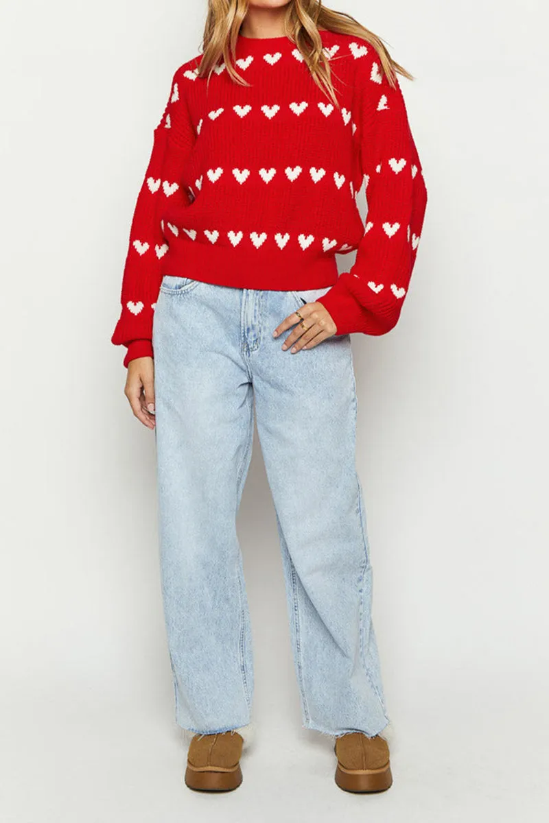 HWS1249 Heart Patterned Knit Sweater