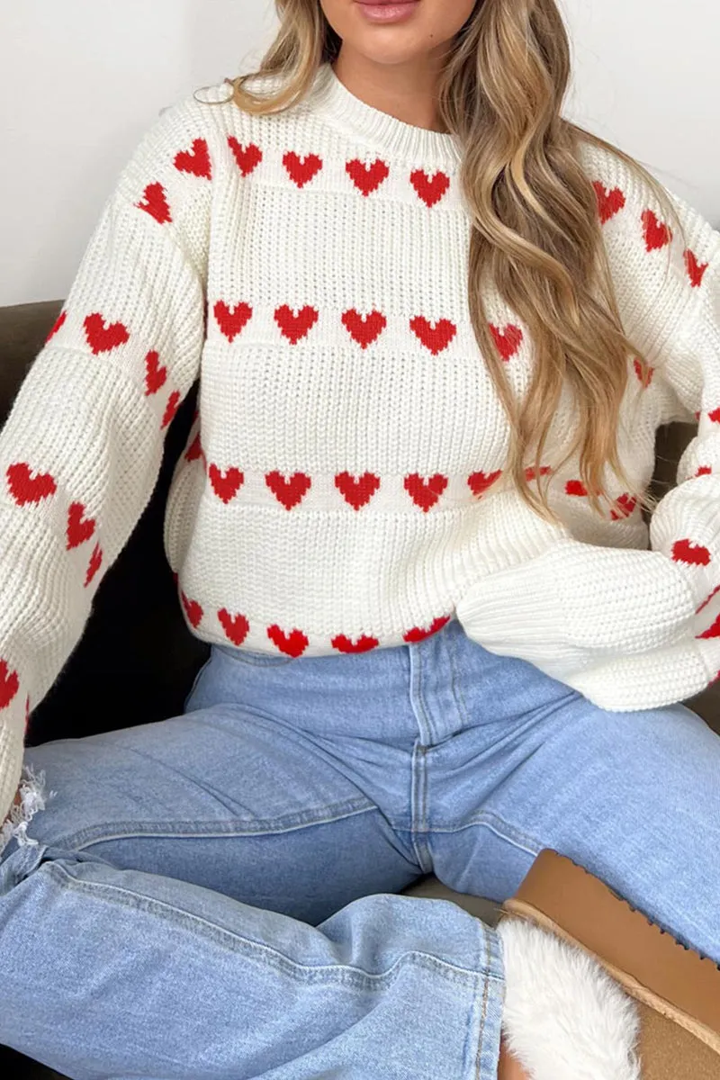 HWS1249 Heart Patterned Knit Sweater