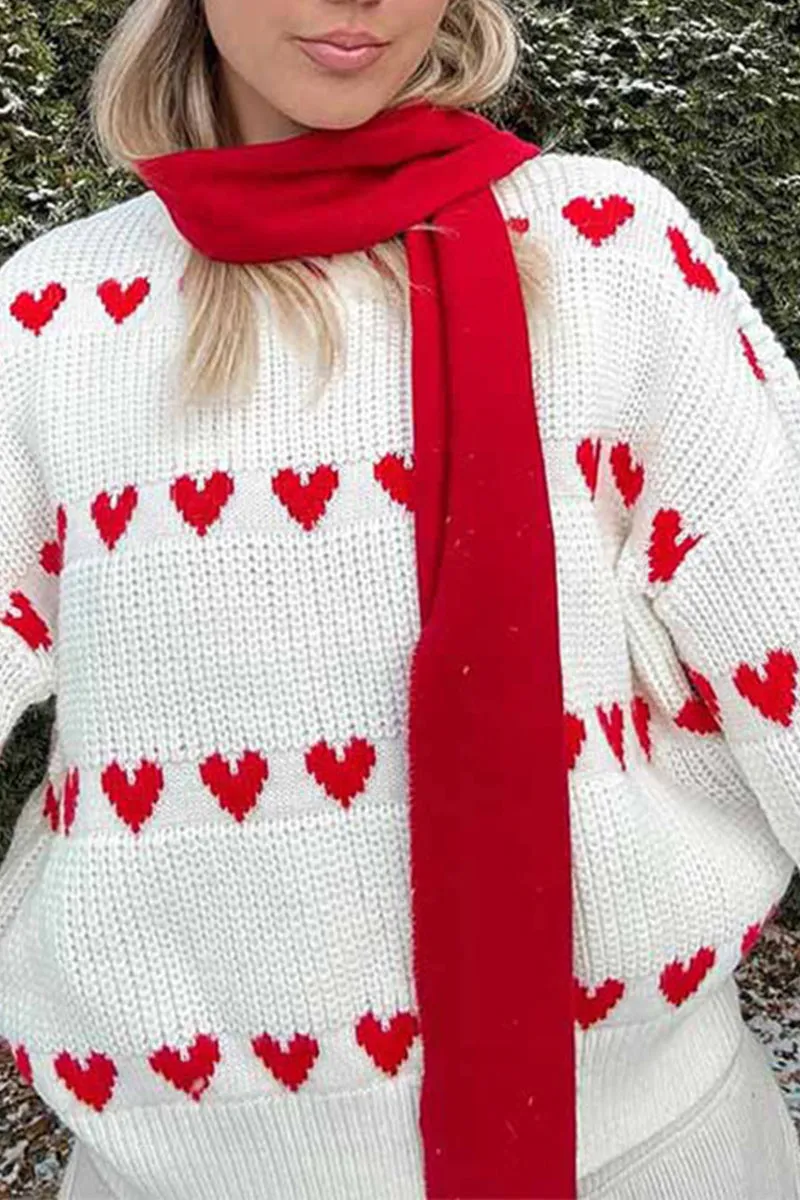 HWS1249 Heart Patterned Knit Sweater