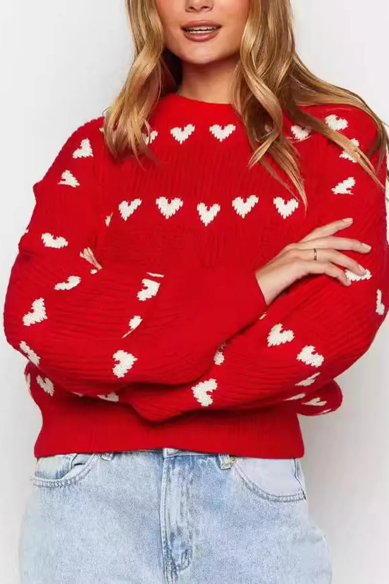 HWS1249 Heart Patterned Knit Sweater