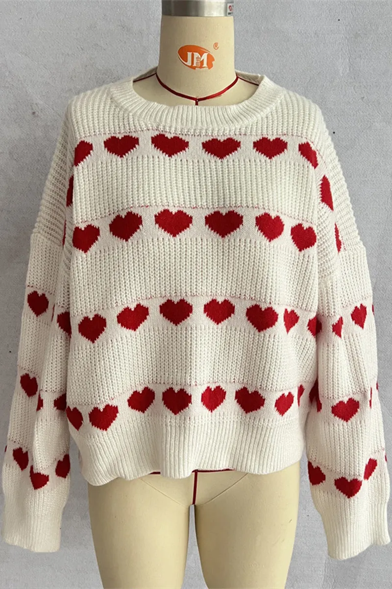 HWS1249 Heart Patterned Knit Sweater