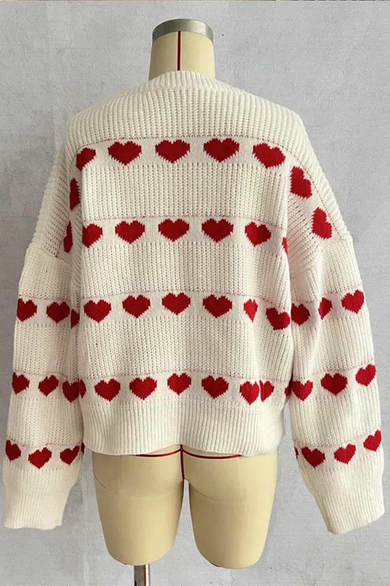 HWS1249 Heart Patterned Knit Sweater